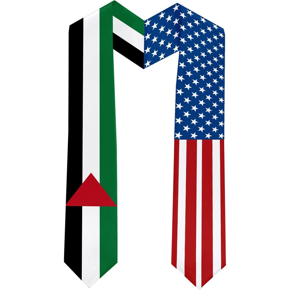 8005 2025 Palestine Flag and USA Flag Graduation Stole Graduation Sash